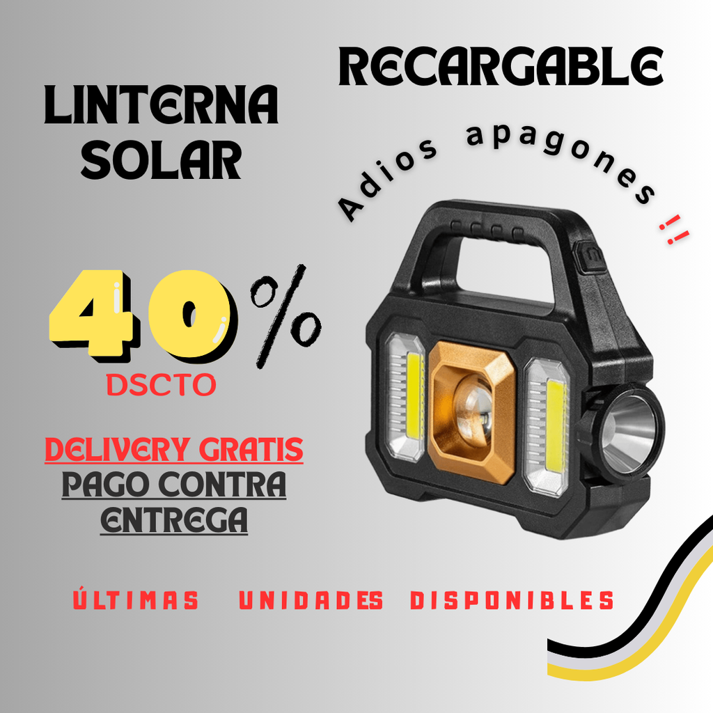 LINTERNA SOLAR Y CARGA USB  POTENTE / Envío gratis